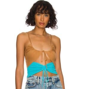 Lovers & Friends Mabel Ruched Knit Top in Chocolate & Blue EUC Size Small